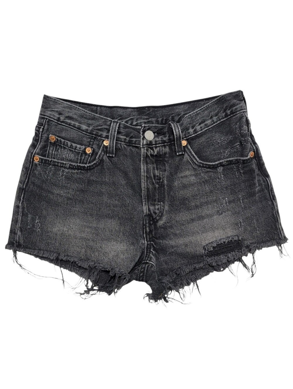 Levi's | 501 Trashed Black Cutoff Denim Jean Shorts Fun Night Faded Ripped